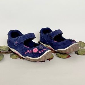 Stride Rite Girls Alise Floral Navy Blue/Pink Leather Mary Jane Shoes NWB Size 7